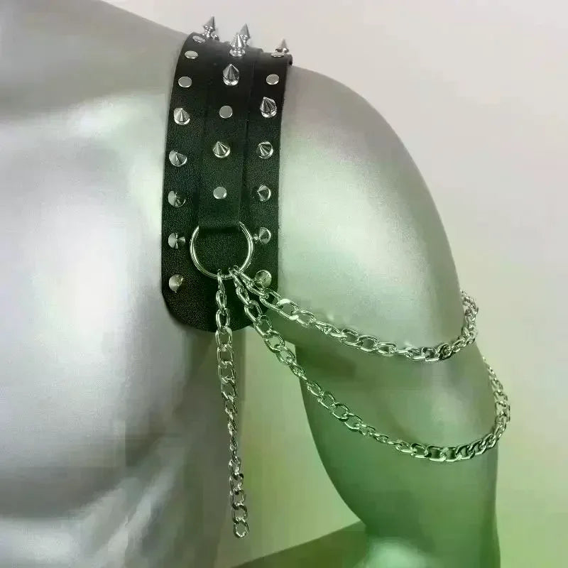 Unisex Leather Shoulder Armor With Rivet Details And Chain Tassel Fashionable Metal Epaulet Accessories For Women Men Oasis Select