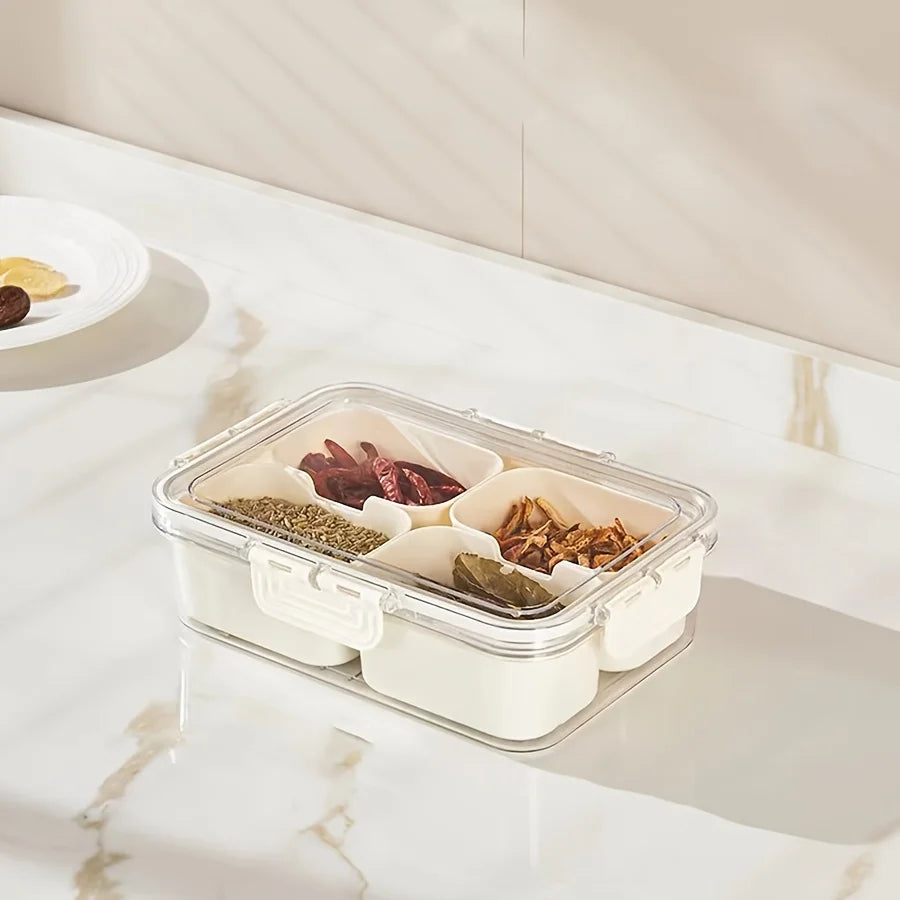 Portable Snack Organizer with Lid - 4/8 Compartment Organizer, Travel Friendly Grill Plate, Fruit and Vegetable Fridge Cooler Oasis Select 4cells