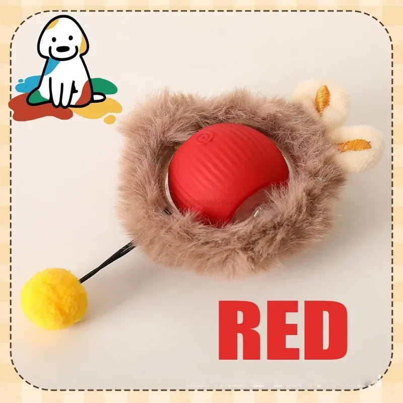 Cat Toys Interactive Ball Cat Accessories Interactive Cat Ball Kitten CatBall Toys Electronic Automatic Rolling Magic Ball Oasis Select Plush-Red