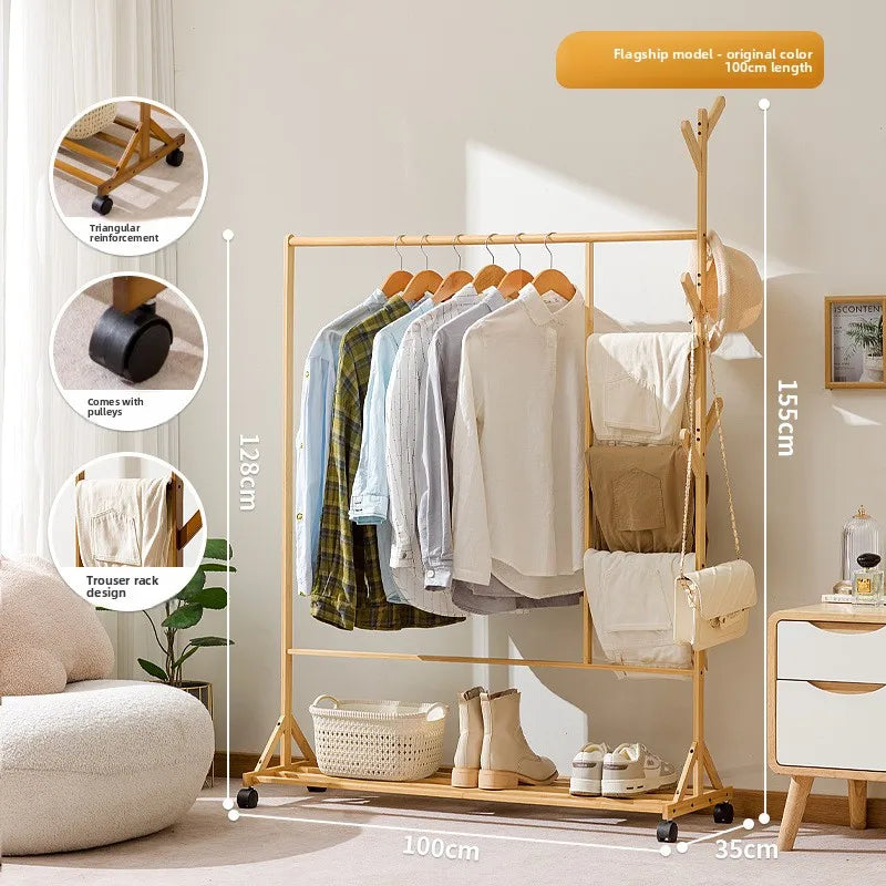 Simple coat rack Hanging hanger Floor to ceiling Living room Bedroom hanger Children's creative solid wooden clothes rack Oasis Select QJ primary 100