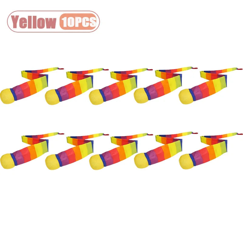1-20PCS Rainbow Ball with Soft Tail Outdoor Indoor Throwing Catching Play Toy Sensory Integration Coordination Training Sports Oasis Select Yellow-10PCS
