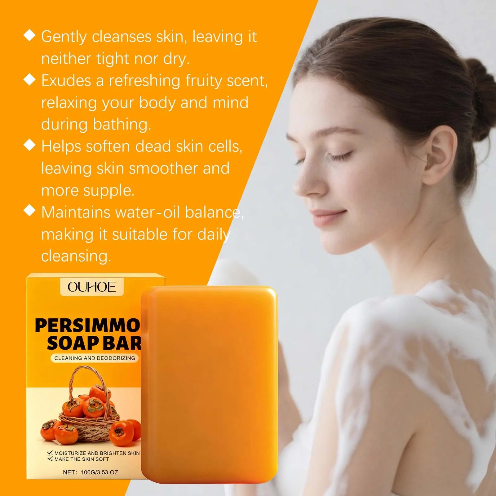 Persimmon Fresh Bath Soap Gentle Care Nourishes and Moisturizes Skin Cleanses Leaves Fragrance Hydrates Beautifies Skin Oasis Select
