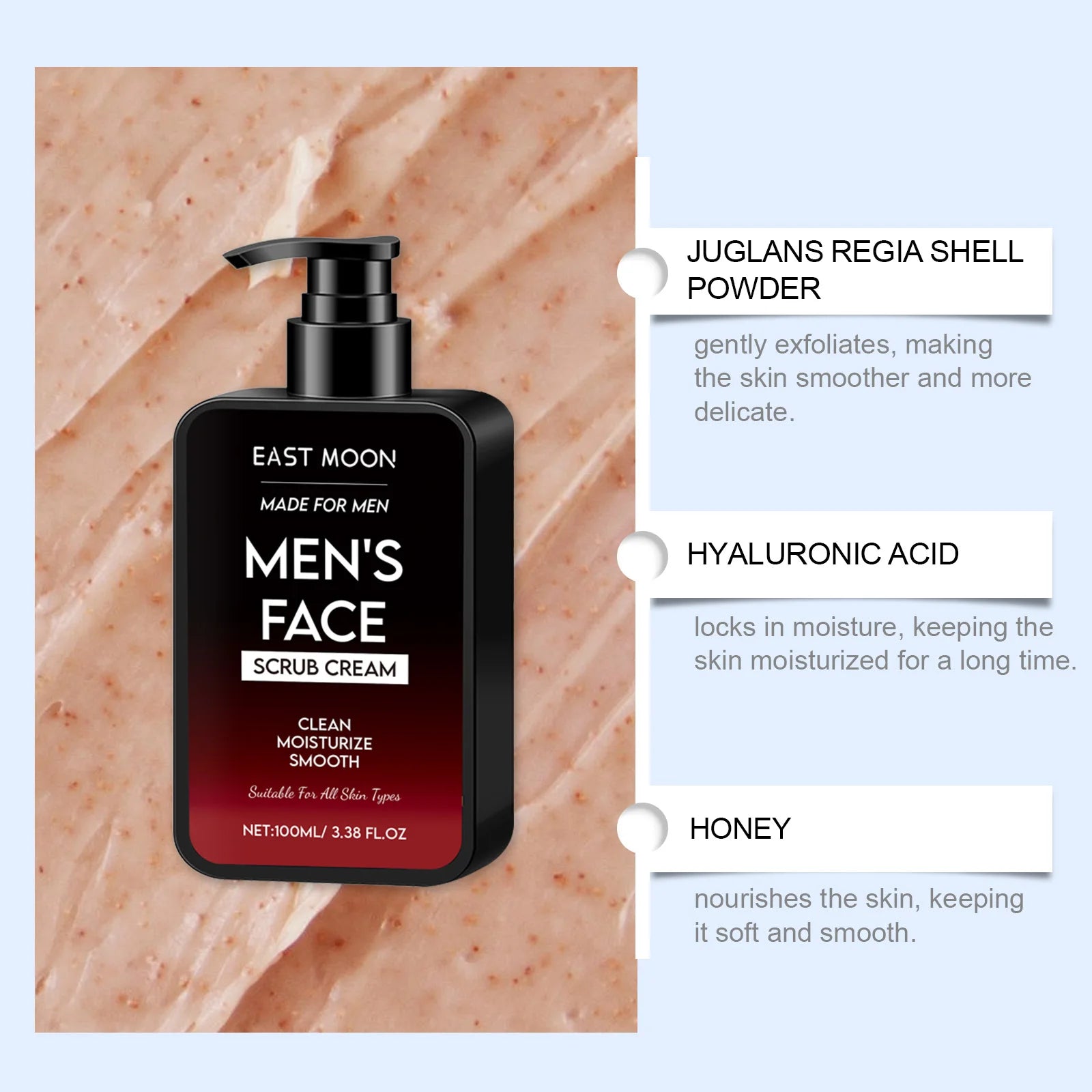 East Moon Men's Face Exfoliating Scrub – Oil Control & Blackhead Men's Face Scrub Oasis Select