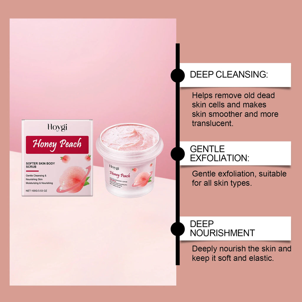 Honey Peach Softer Skin Body Scrub Gentle Exfoliating Cleanser Brightening Deep Cleaning Moisturizing Shiny Smooth Body Scrub Oasis Select