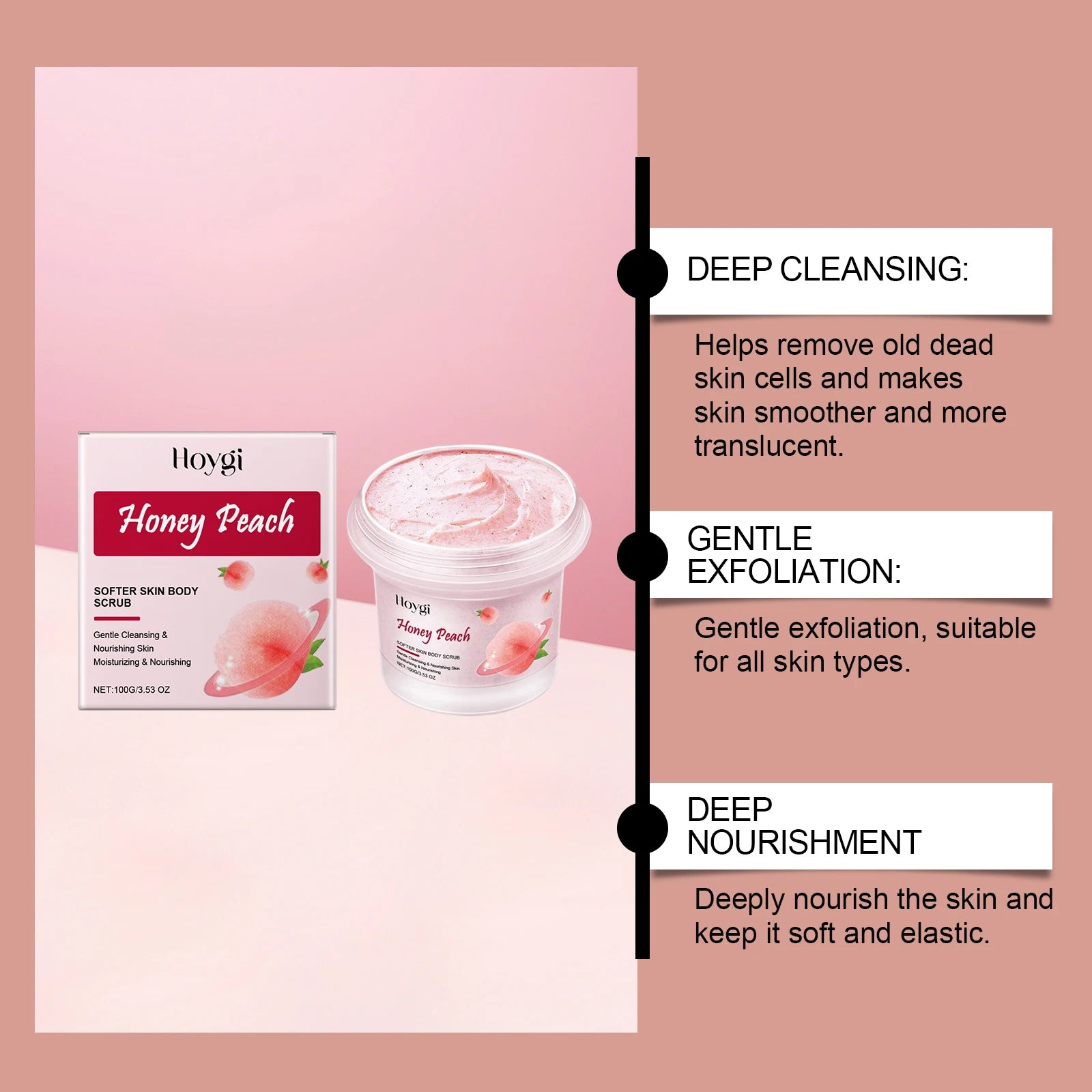 Honey Peach Softer Skin Body Scrub Gentle Exfoliating Cleanser Brightening Deep Cleaning Moisturizing Shiny Smooth Body Scrub Oasis Select