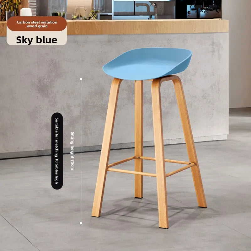 Nordic Bar Chair Modern Simple Bar Chair Wrought Iron Fashion Creative Restaurant High Stool Household Stool Front Desk Chair Oasis Select Blue 75 2 pieces 1