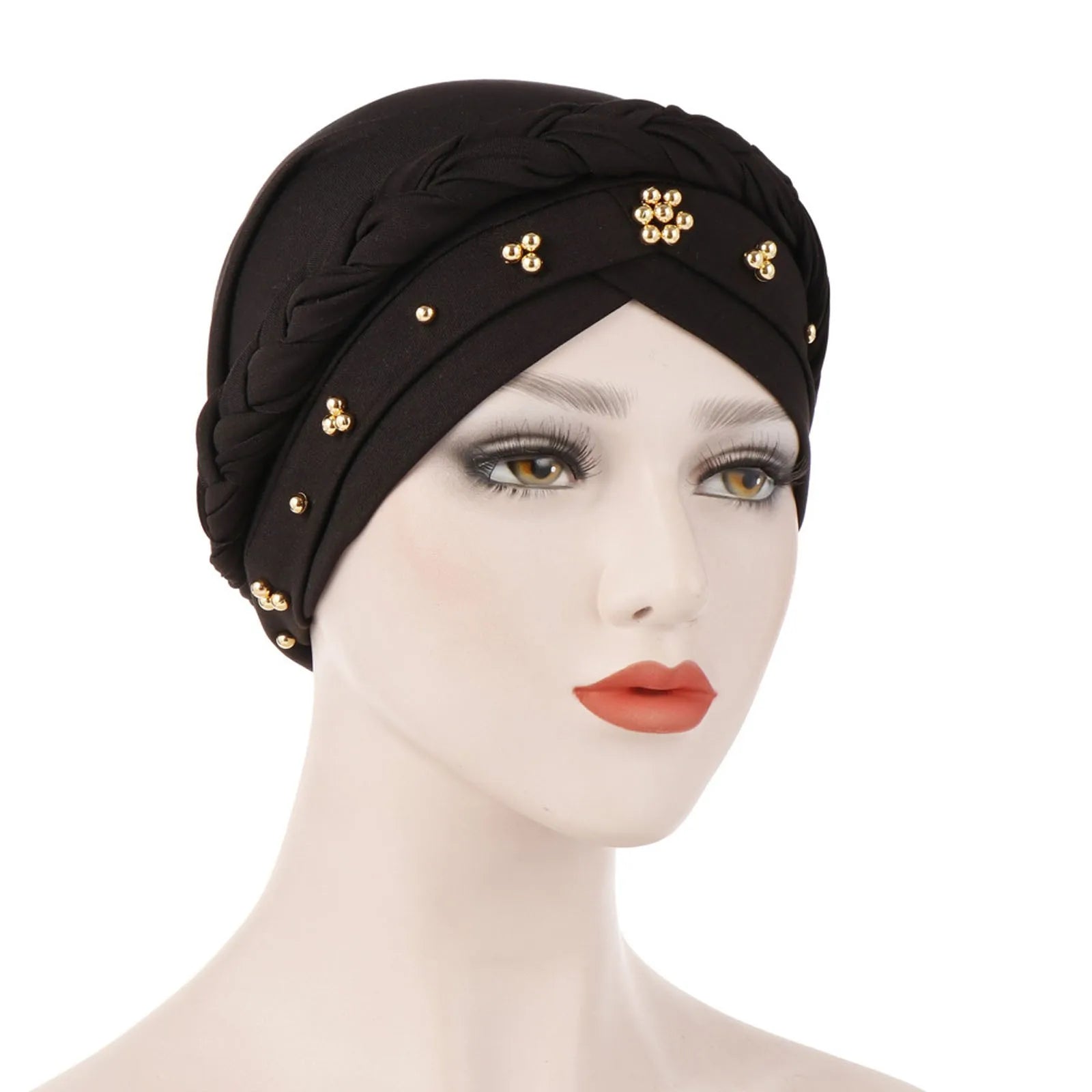 Muslim Women Inner Hijab Turban Bonnet Cap – Pearl Solid Hijab Turban Cap Oasis Select Black