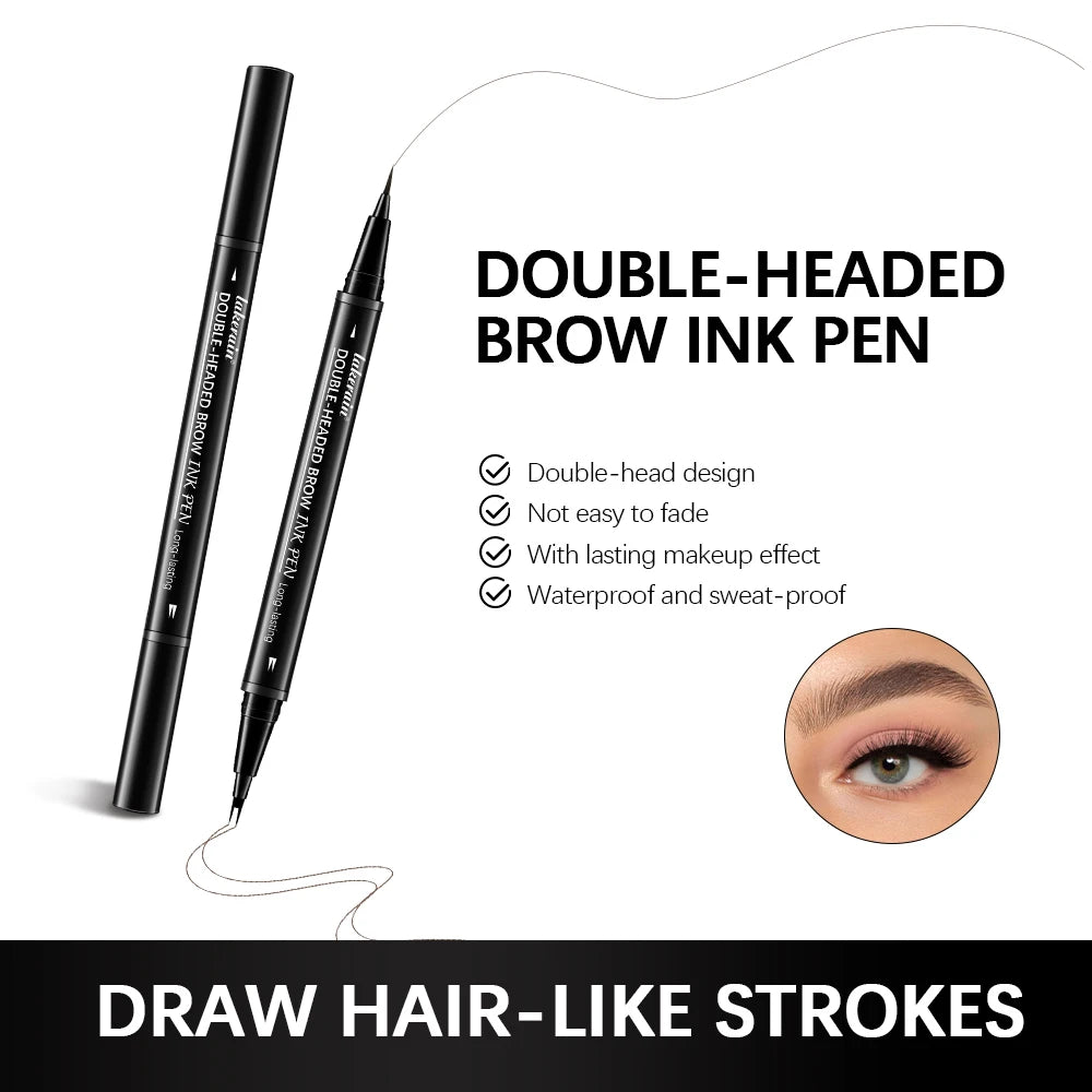 5 Colors Double-headed Brow Ink Eyebrow Pen 2 Fork Eyebrow Pencil Waterproof Liquid Eyebrow Pencil Long Lasting Women Cosmetics Oasis Select