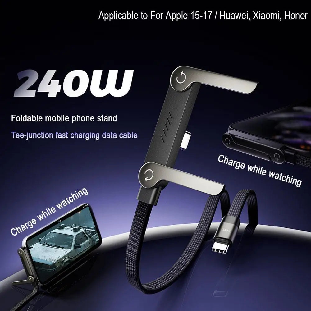 240W Fast Charging Cable with Phone Stand – 90° Elbow USB-C