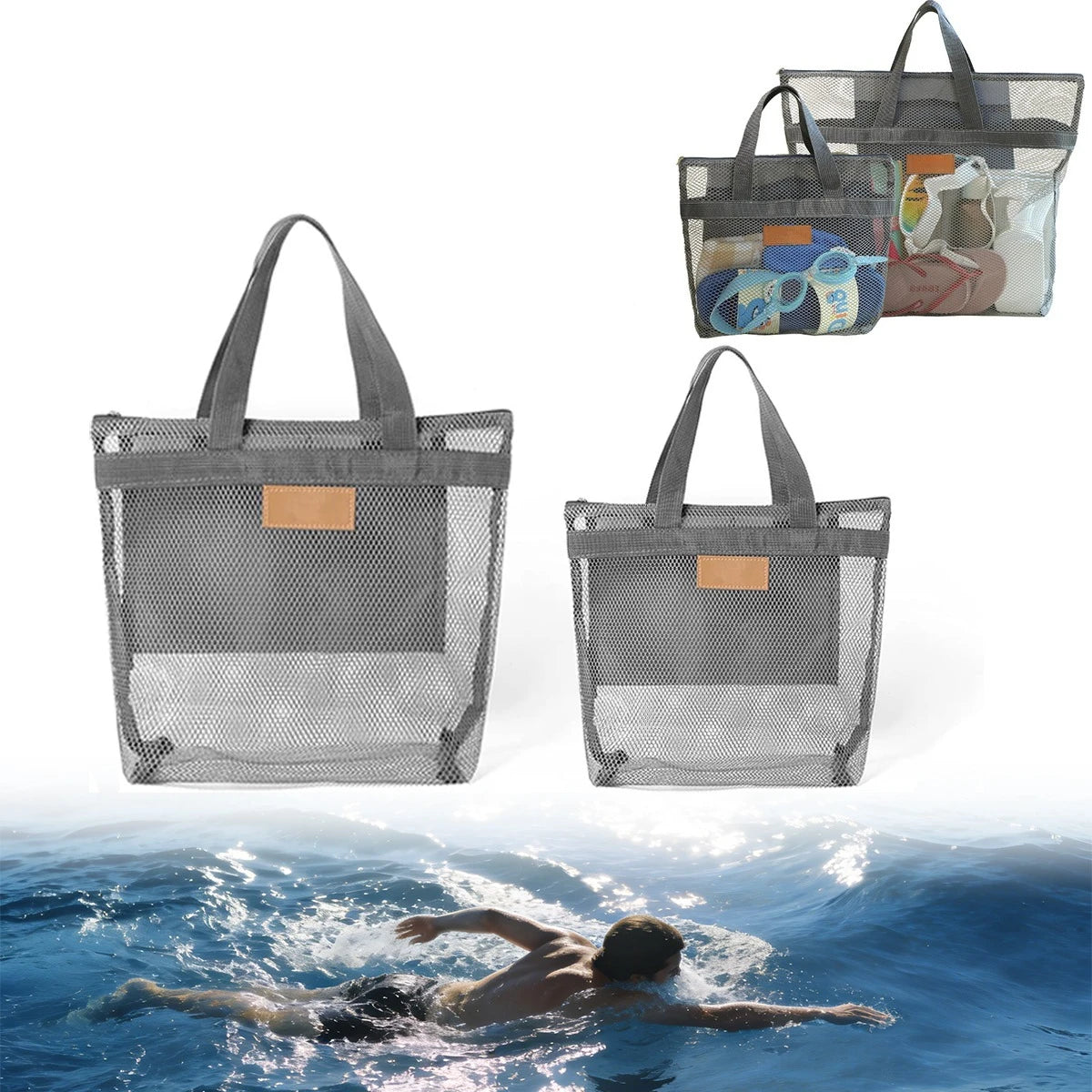 2/4 PCS Mesh Shower Caddy with Zipper Quick-Dry Wet Gear Bag for Swim Gym Beach See-Through Organizer for Toiletries Oasis Select