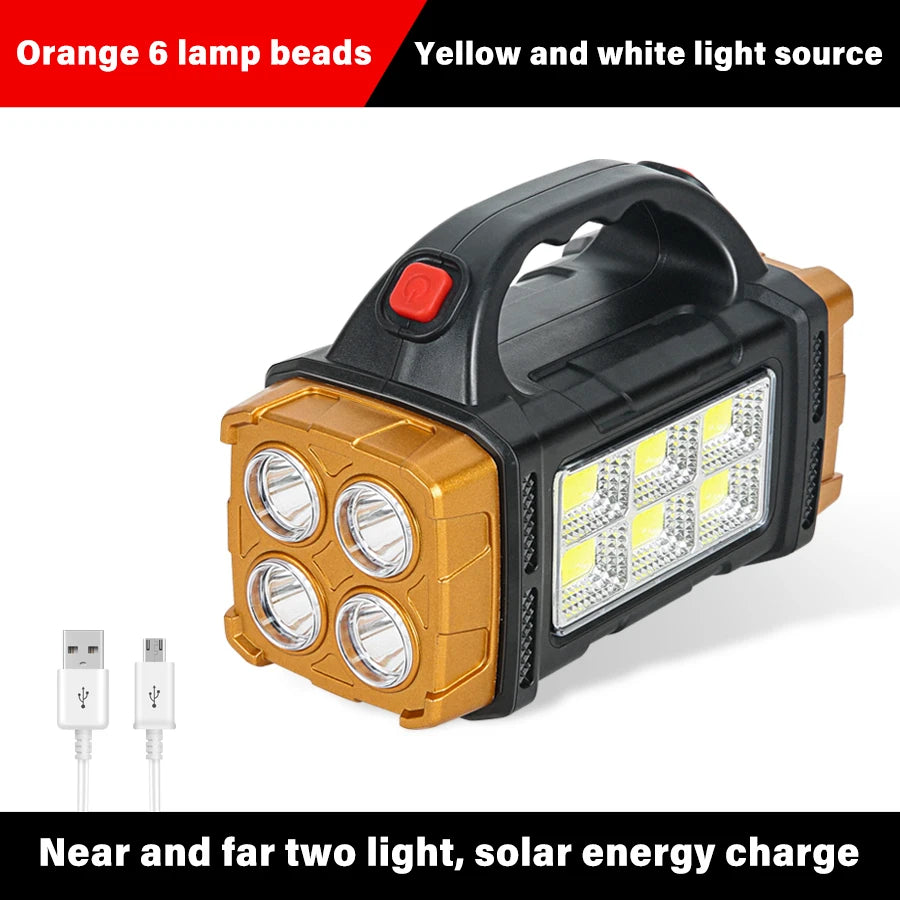 7 LED Rechargeable Camping Flashlight | COB Side Light & Solar