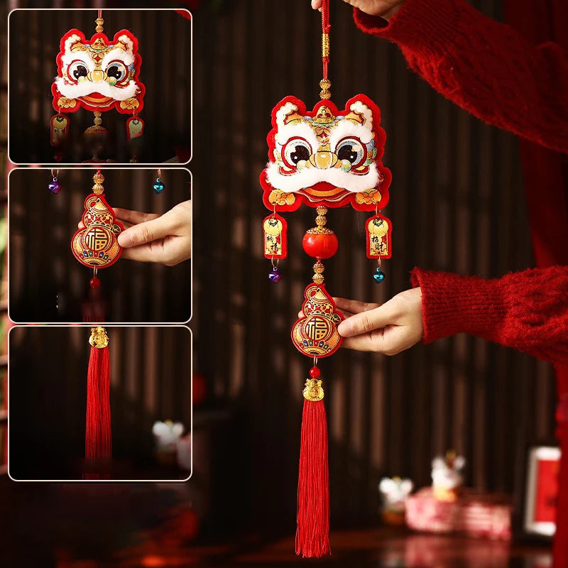 Chinese New Year Tassel Exquisite Lion Dance Pendant Spring Festival Hanging Traditional New Year Decoration For New Year Gifts Oasis Select B