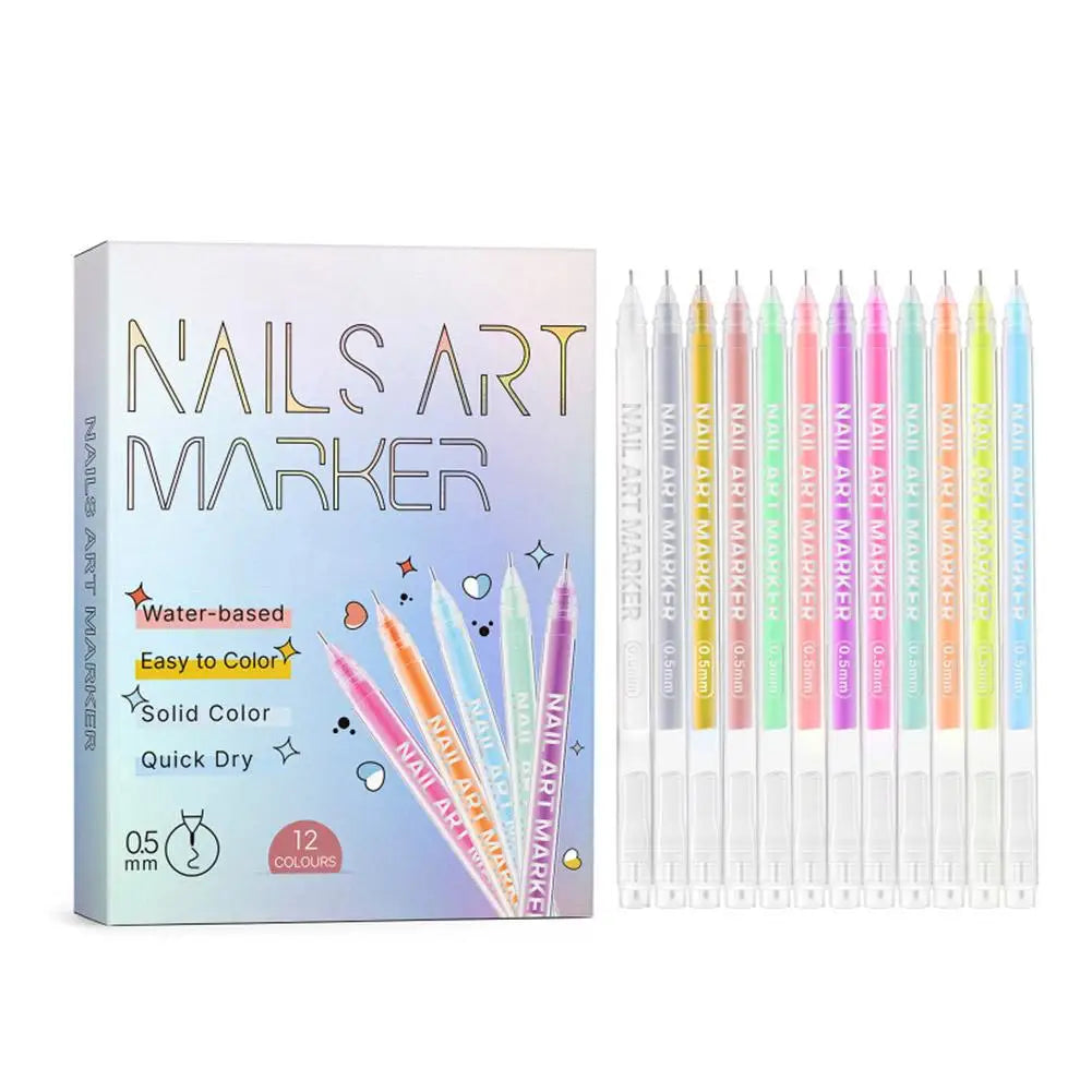 12-Piece Nail Art Graffiti Pens – Waterproof Quick-Dry Markers