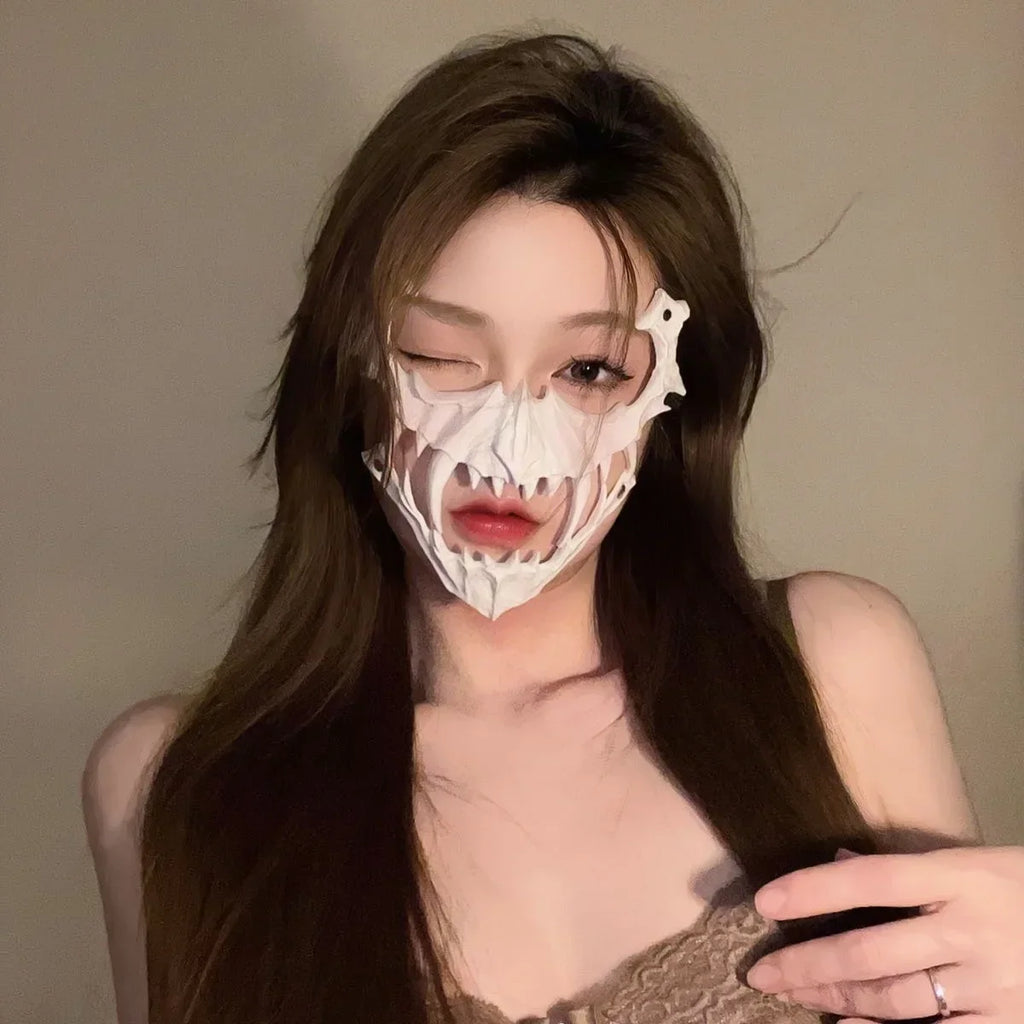 Neo-Gothic Style Halloween Half Face Mask Mesh Mask Popular Ornaments for Men Women Fancy Dress Ball Secondary Yuan Oasis Select A1