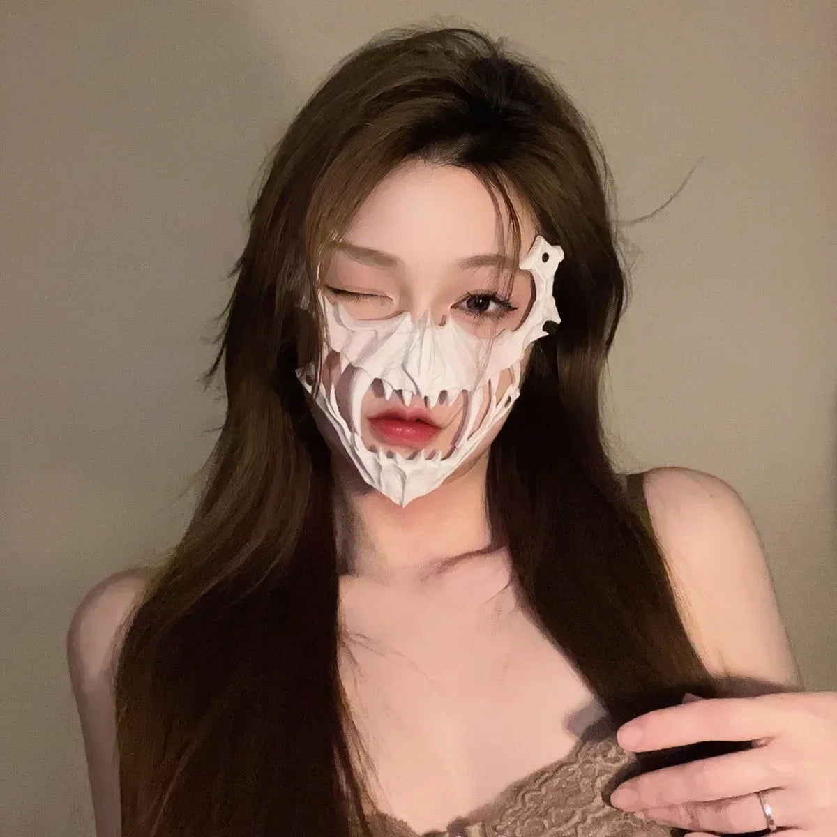 Neo-Gothic Style Halloween Half Face Mask Mesh Mask Popular Ornaments for Men Women Fancy Dress Ball Secondary Yuan Oasis Select A1
