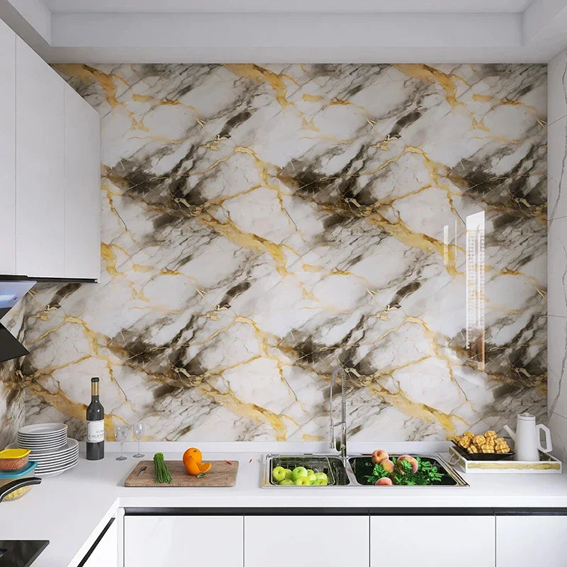 Marble-Patterned Wall Sticker 40cm Wide Waterproof Stain-Resistant And Oil-Resistant PVC Self-Adhesive Wallpaper For Kitchens. Oasis Select