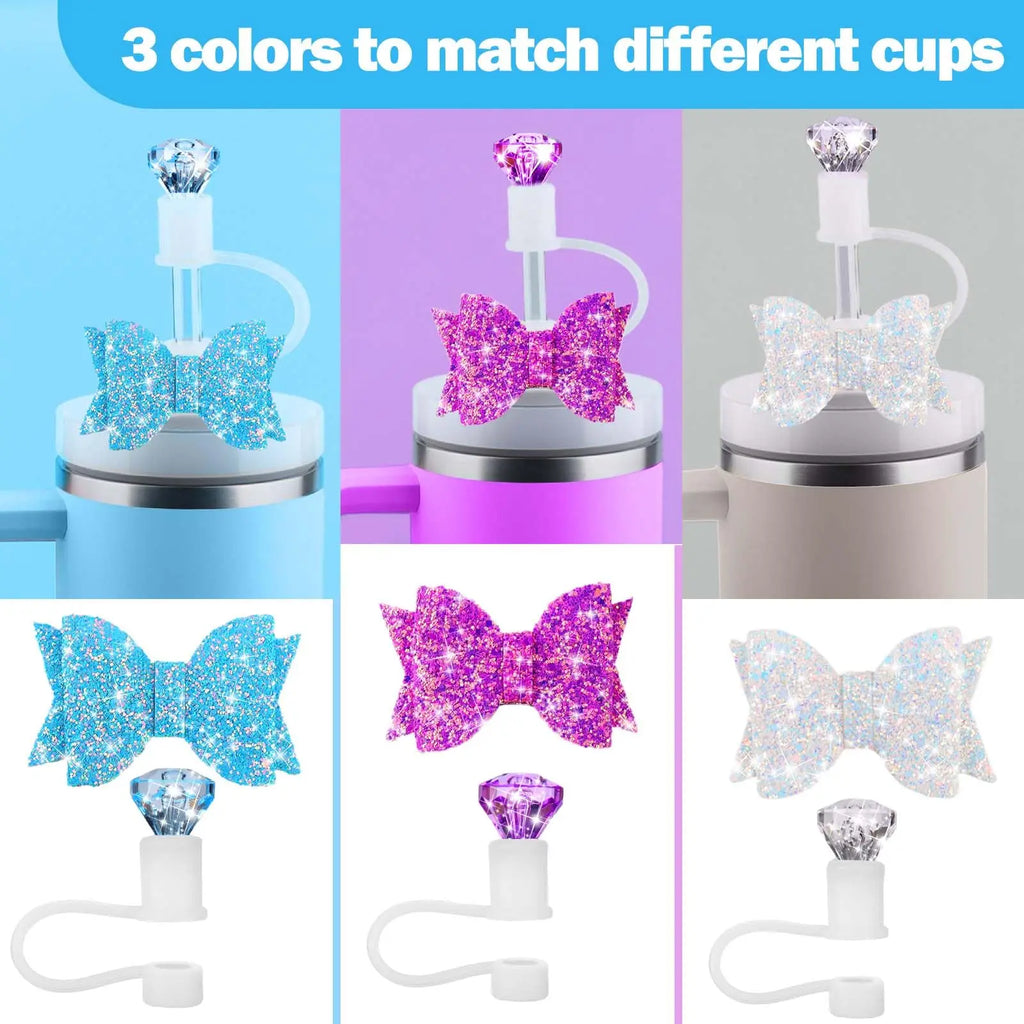 6pcs Bow Ties and Diamond Straw Topper for Stanley Cup, Straw Cover for Stanley Cup 40/30 Oz Accessories, Reusable Straw Toppers Oasis Select