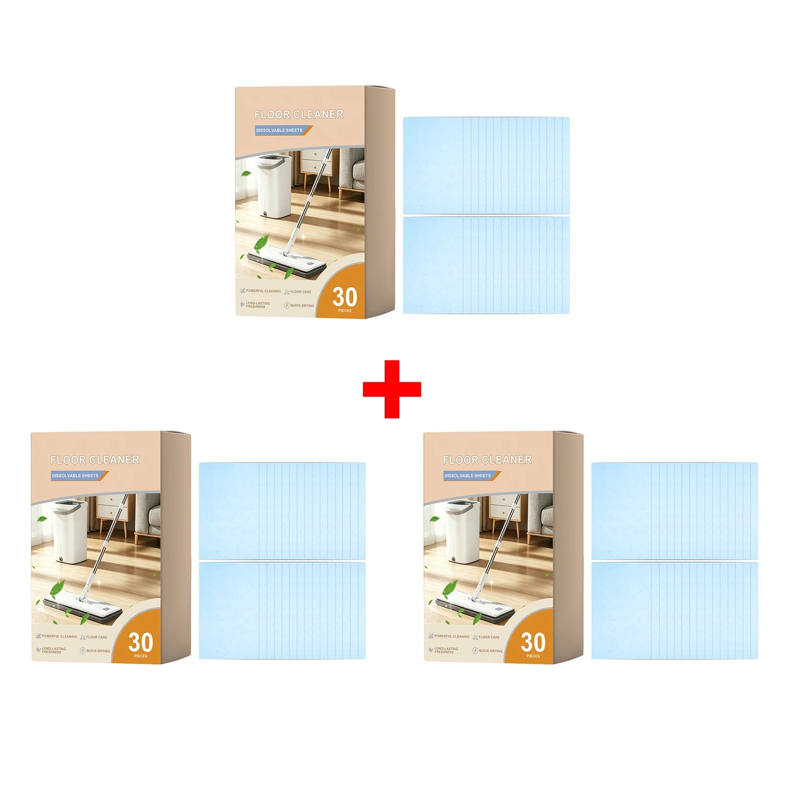 Floor Dissolvable Cleaning Sheets Deep Stain Removal Quick Dry Restore Gloss for Tile Hardwood Household Floor Cleaner Sheets Oasis Select 3 X 30pcs boxed