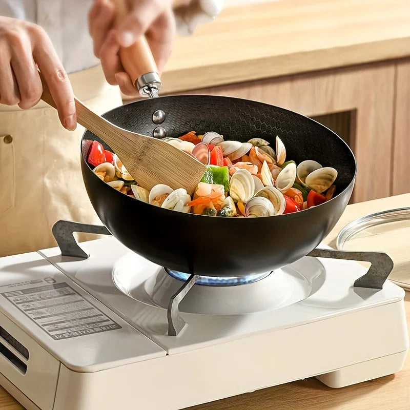 CHANSUNRUN 26cm Cast Iron Non-Stick Wok Fry Pan | Gas & Induction Cast Iron Wok Oasis Select