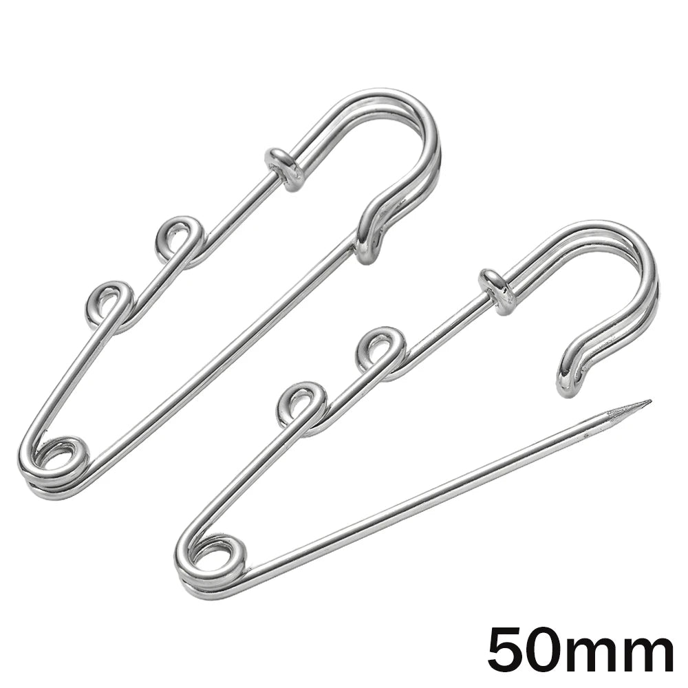 10pcs Heavy Duty Safety Pin Charms with 1/2/3/4/5 Loops for DIY Garment Blanket Skirts Knitted Fabric Brooch Crafts Jewelry Make Oasis Select 50mm With 2 Loop