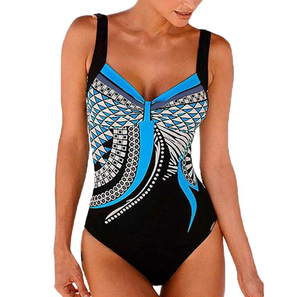Ladies' Enthic Style Graphics Printed Retro Summer Backless Sexy Fashion Swimwear Sreamless One Piece Sling Bathing Clothing Oasis Select Blue S