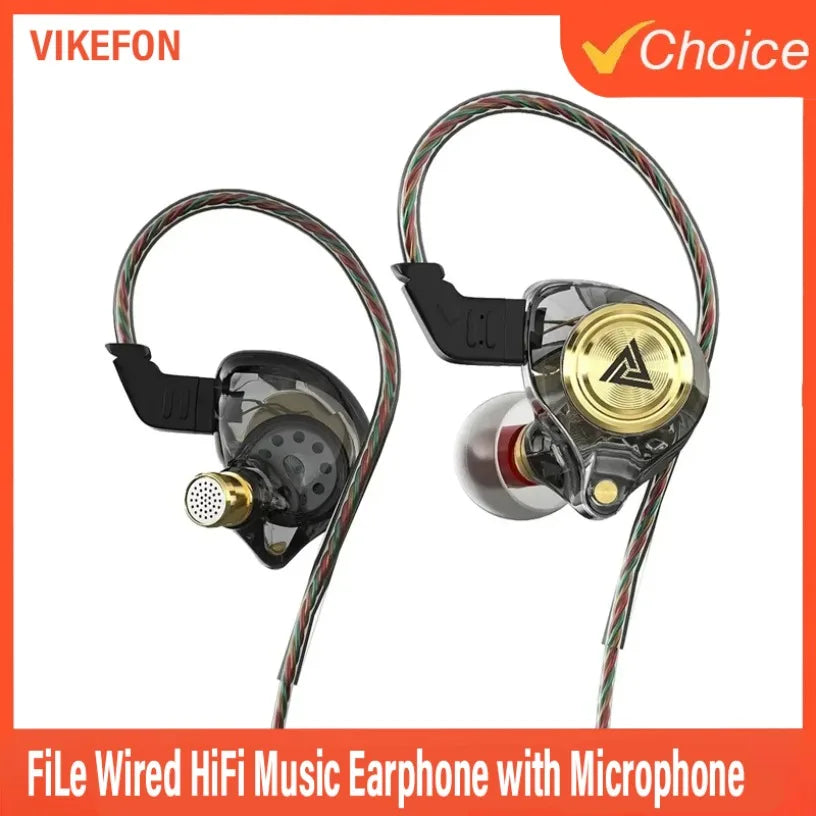 QKZ AK3 FiLe Wired Earphone with Microphone HiFi Music Monitor Bass Headphones Noise Cancelling Headset For Sport Gaming Earbuds Oasis Select