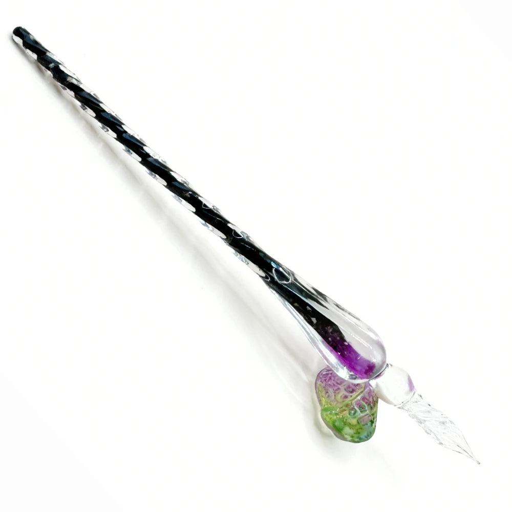 Handmade glass dip pen, Christmas crystal glass signature calligraphy vintage dip pen with peanut-shaped pen holder, ideal gift. Oasis Select black