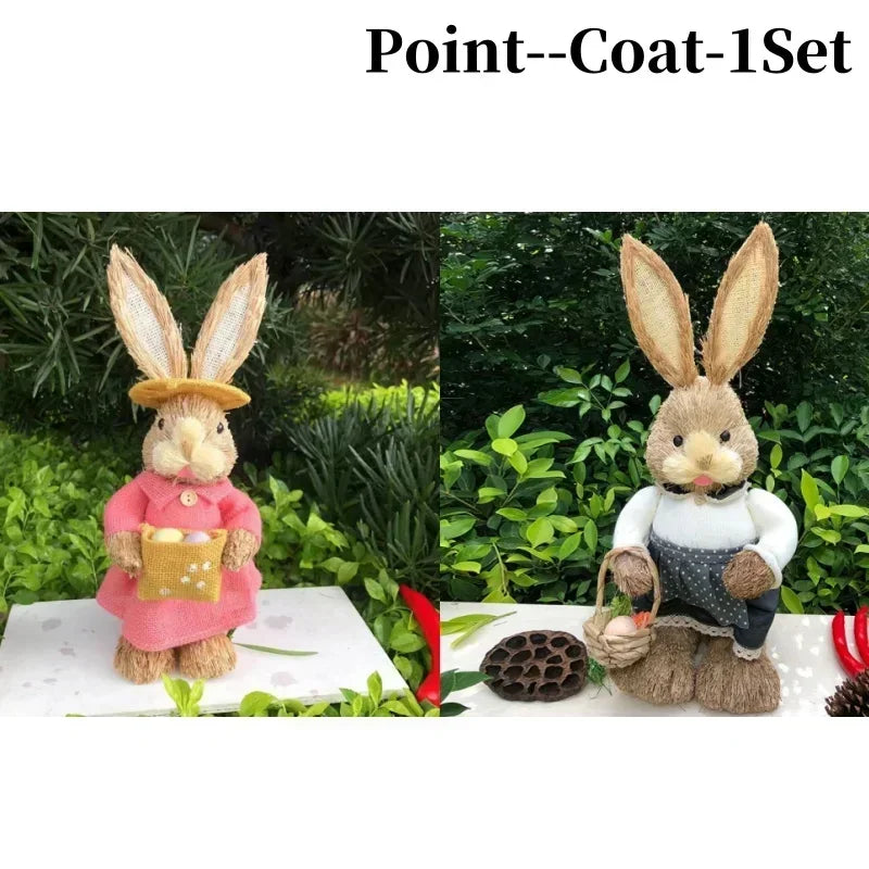 1/2Pcs Easter Bunny Party Decor Realistic Ornament Handmade Home Store Decoration Country Retro Style Gift Window Display Prop Oasis Select Point--Coat-2PCS