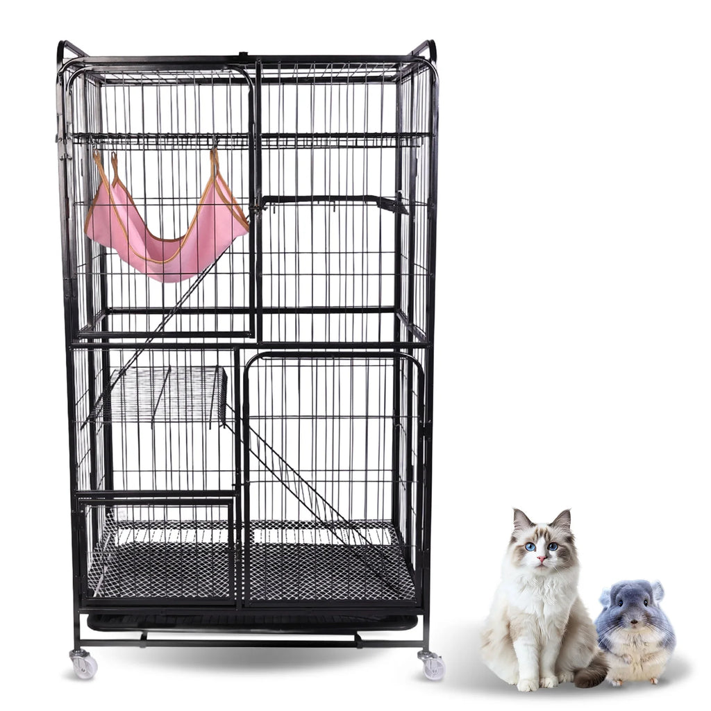 4-Tier Collapsible Metal Cat Kennel with Wheels | 54" Crate Cat Kennel Crate Oasis Select