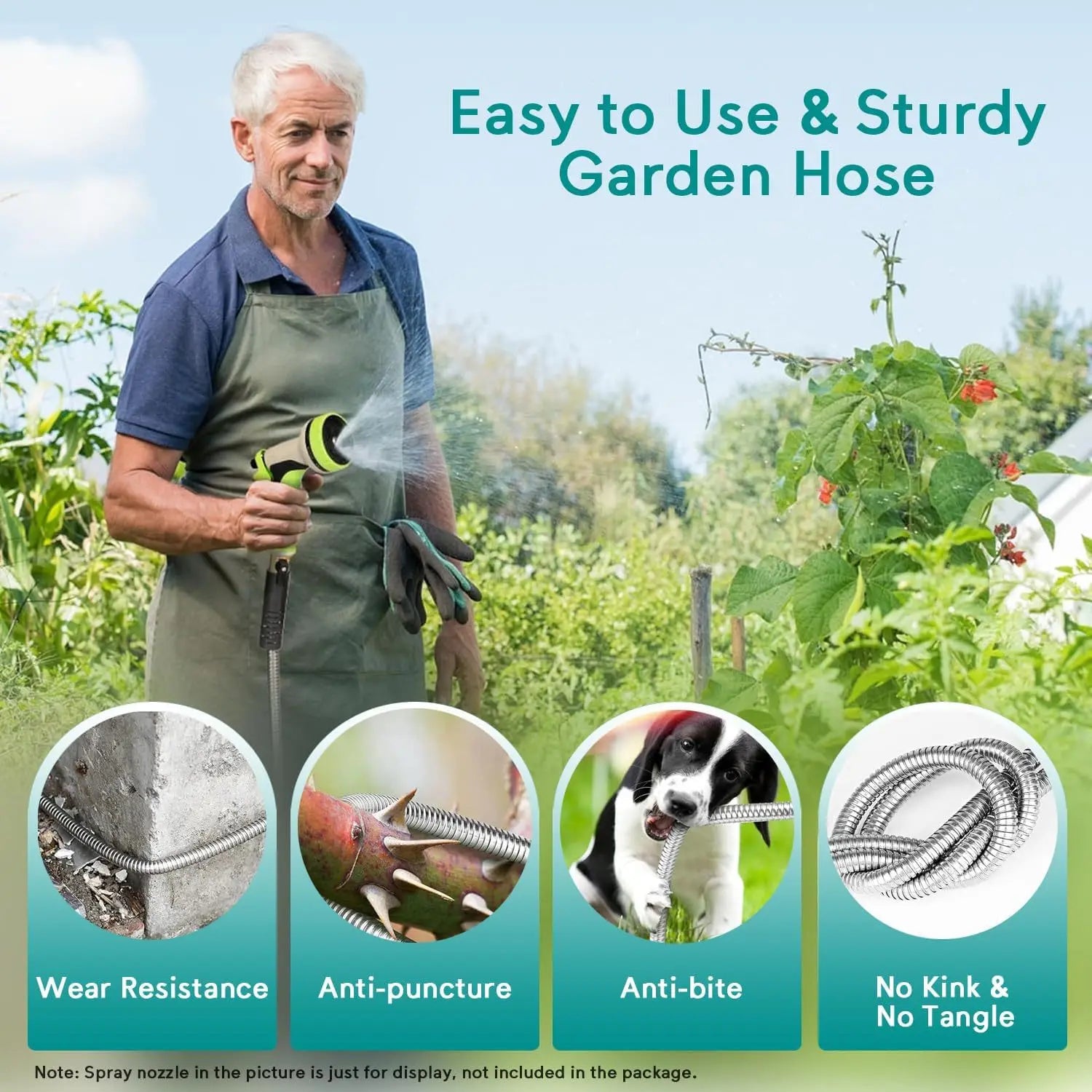 25-75ft Stainless Steel Garden Hose Metal Water Hose Patio Outdoor RV Car Wash Hose Watering Gun Hose Gardening Accessories Oasis Select