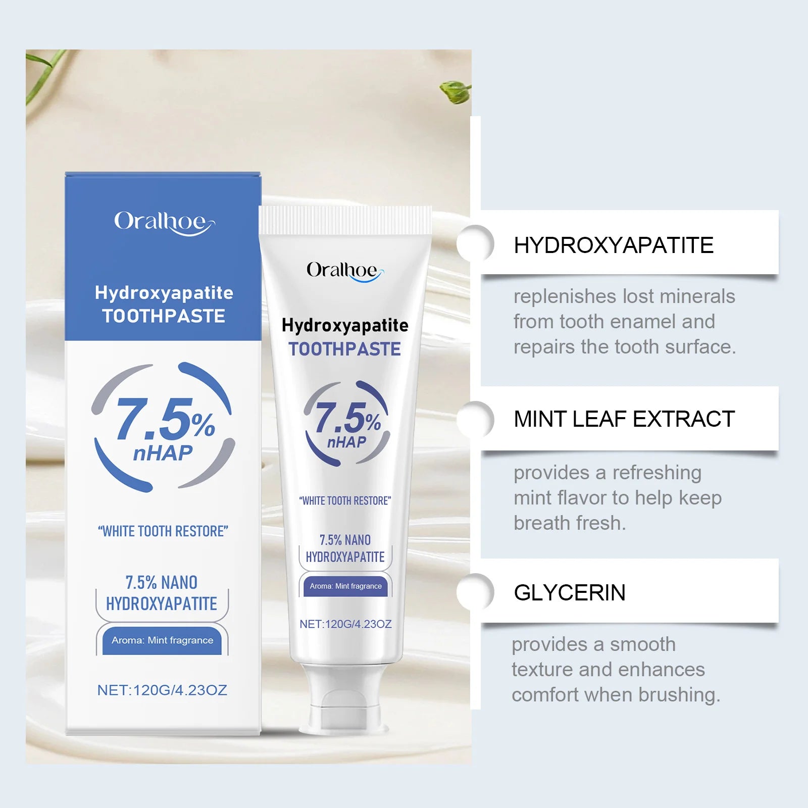 Hydroxyapatite Mint Toothpaste Breath Refreshing Brighten Tooth