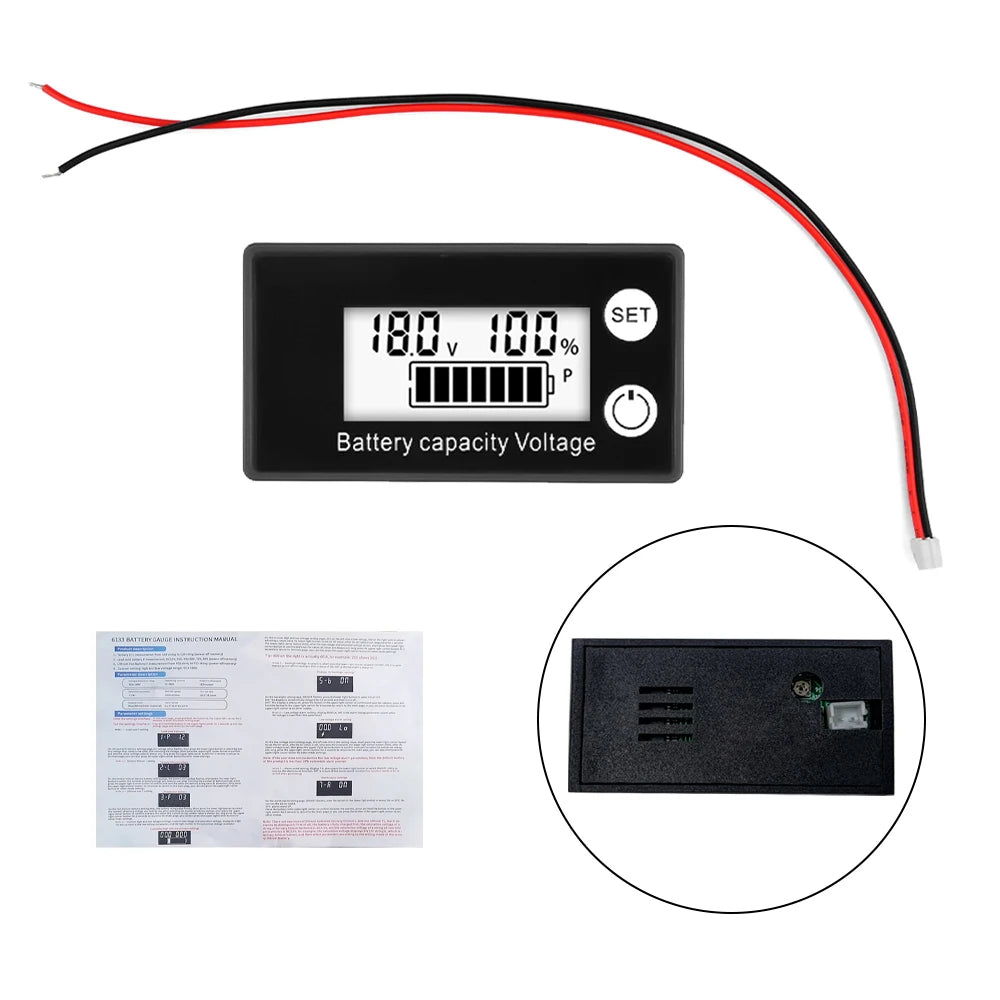 DC8V-100V Battery Capacity Indicator LCD Screen Car Battery Charge Level Indicator Lithium Battery Capacity Meter Voltage Tester Oasis Select White - Base Model