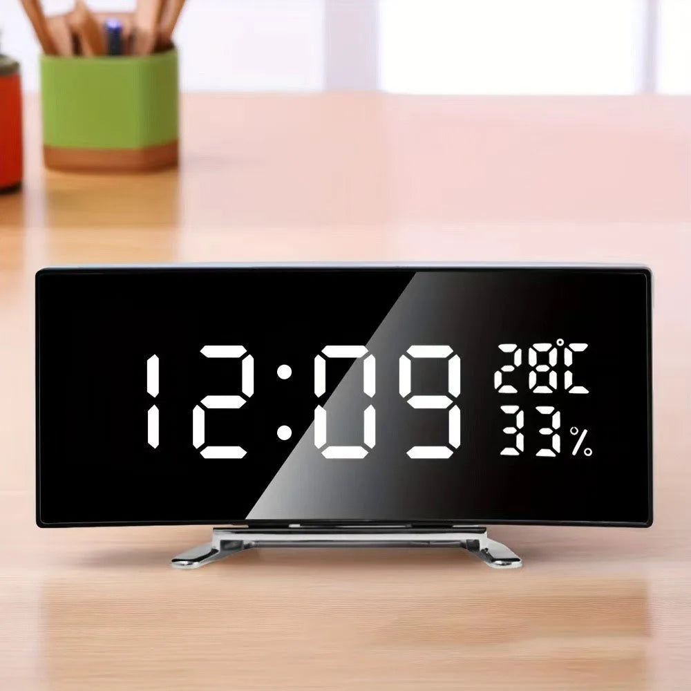 Curved LED Digital Alarm Clock | Large Screen, Dual Alarm & Dimmer