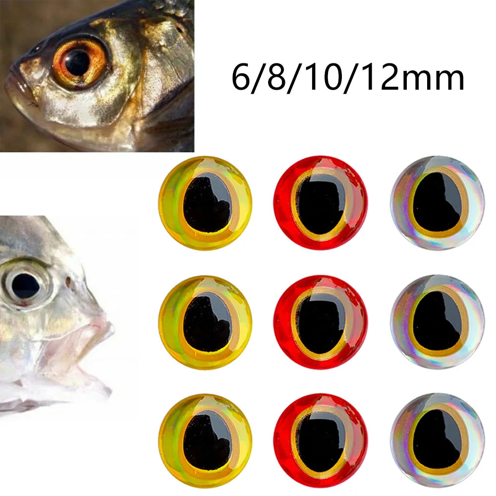 100PCS 6-12mm Fishing Lure Eyes 3D-Holographic Simulation Fly Bait Artificial Silver/Red/Gold Fish Eyes Sticker For DIY Fishing Oasis Select