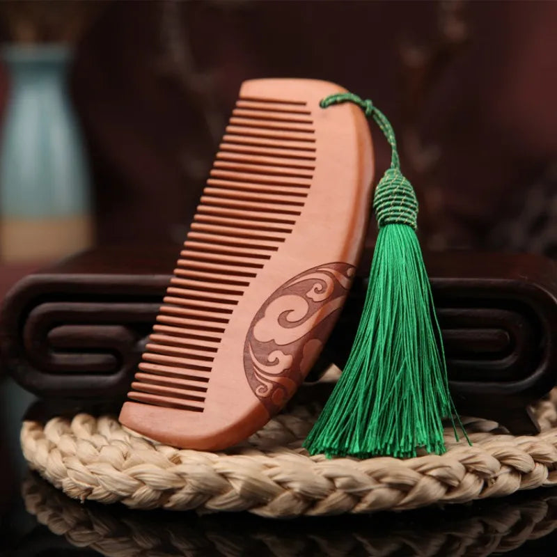 Peach Wood Double-Sided Comb with Tassel | Nanmu Gift Comb