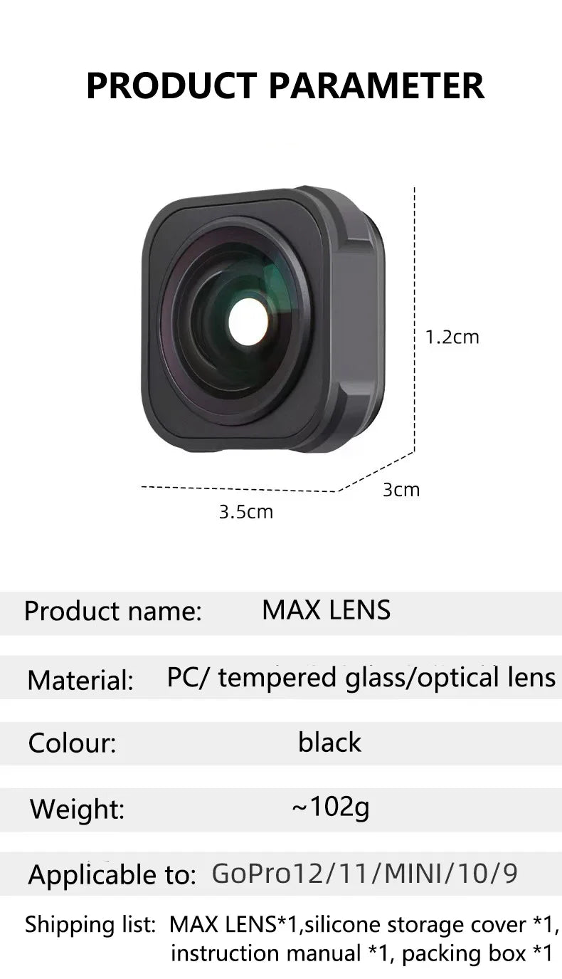 GoPro 12/11 Mini/10/9 155° Wide Angle Max Lens Mod | 5m Waterproof