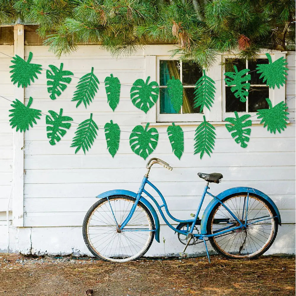 Glitter Tropical Leaf Banner, Monstera Palm Leaves Garland, Hawaiian Luau Party Decorations for Birthday Baby Shower Wedding Oasis Select