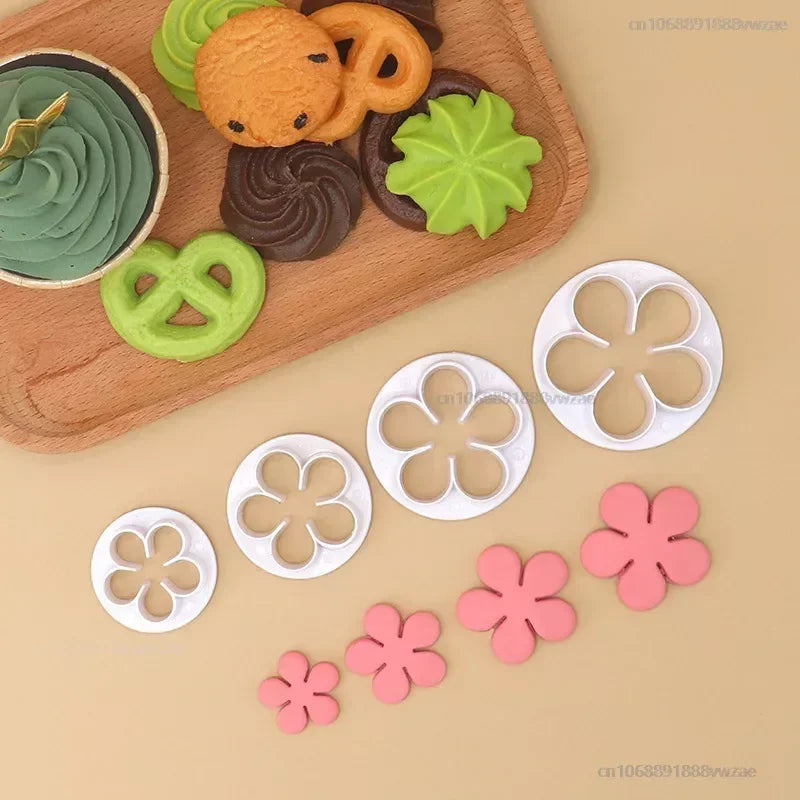 4pcs/set Plum Blossom Cookie Mold Cake Decorating Plunger Fondant Cutter Biscuits Pastry Mould Kitchen Bakeware Accessories Oasis Select