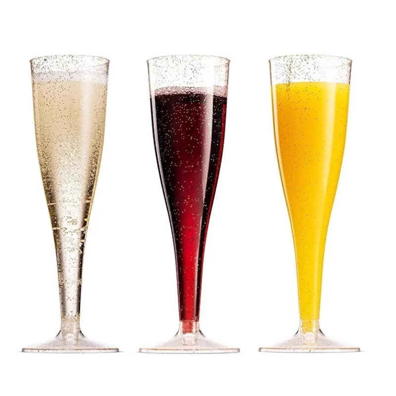 50Pcs Champagne Glasses Disposable Cocktail Cup Plastic Red Wine Cups Tall Glasses Gold Powder Martini Glasses Party Bar Oasis Select