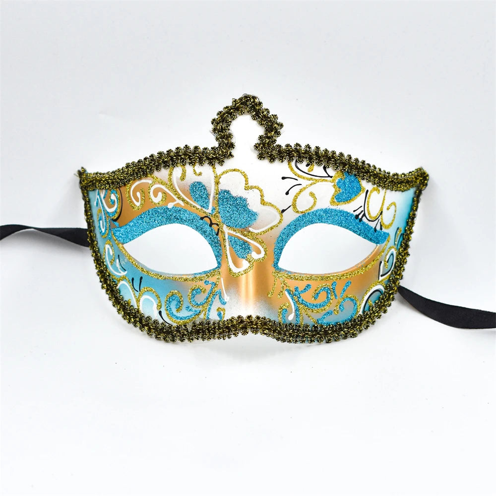 Party Bar Makeup Ball Half Face Men's Painted Gold Powder Mask Handmade Princess Mask Women's Handmade Dance Props Oasis Select Blue