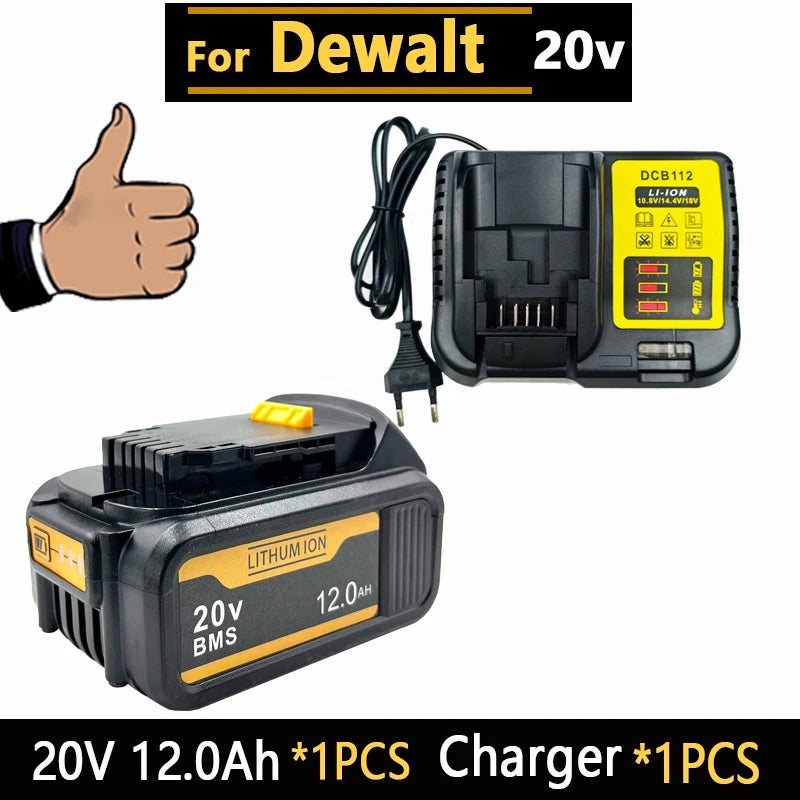 [Battery + Charger Set] 18-20V 6.0Ah/8.0Ah/12.0Ah Lithium Battery for DEWALT 20V MAX XR, DCB207 DCB205 DCB206, Oasis Select 20V 1PCS 12.0Ah-EU