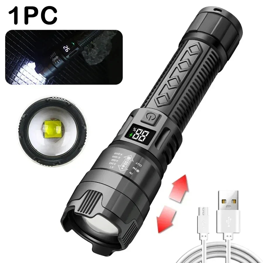 Ultra-bright Led Flashlights 5000LM Rechargeable Tactical Light Emergency Spotlights Telescopic Zoom for Outdoor Camping Fishing Oasis Select Style C