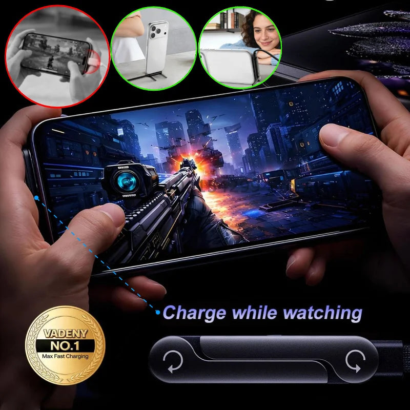 USB Type C Flat Charger Charging Cable C Kick Cable Stand with Invisible Support Foldable Phone Holder 240W Charge Wire Bracket Oasis Select