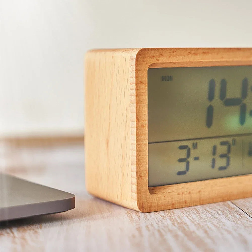Stylish Multifunctional Wooden Alarm Clock Alarm Clock Serves Multiple Purposes Customizable Alarm Settings Humidity Monitoring Oasis Select