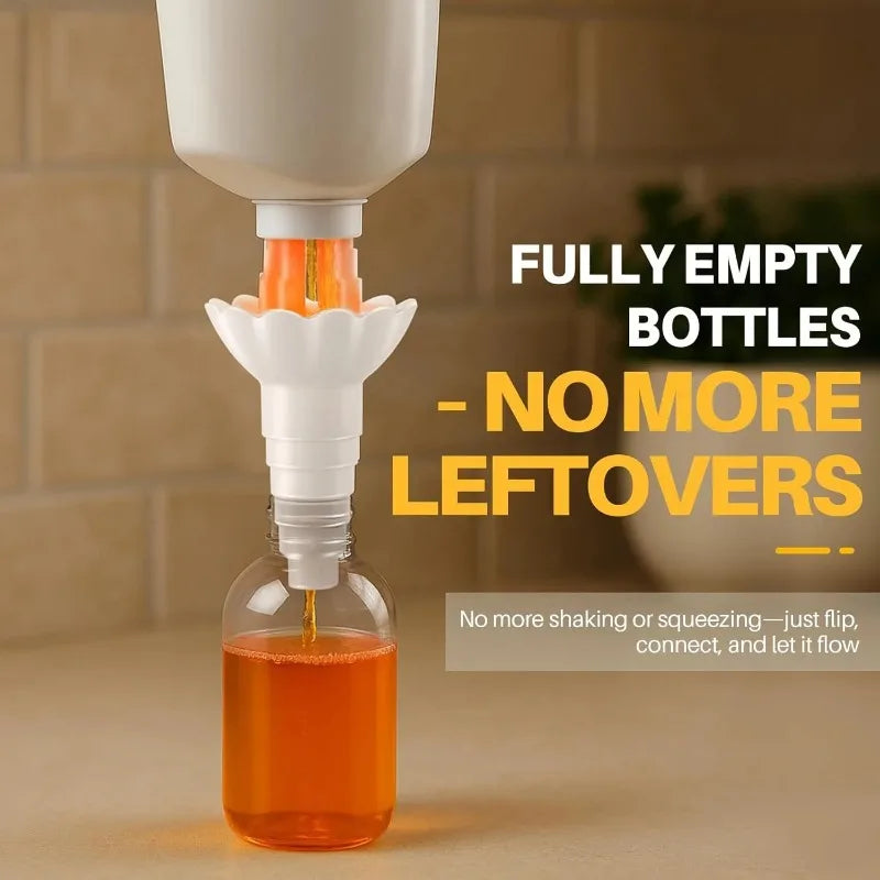 Universal Bottle Emptying Kit - Reusable Liquid Transfer Connector with No Waste Funnel Adapter Compatible with Soap Shampoo Oasis Select