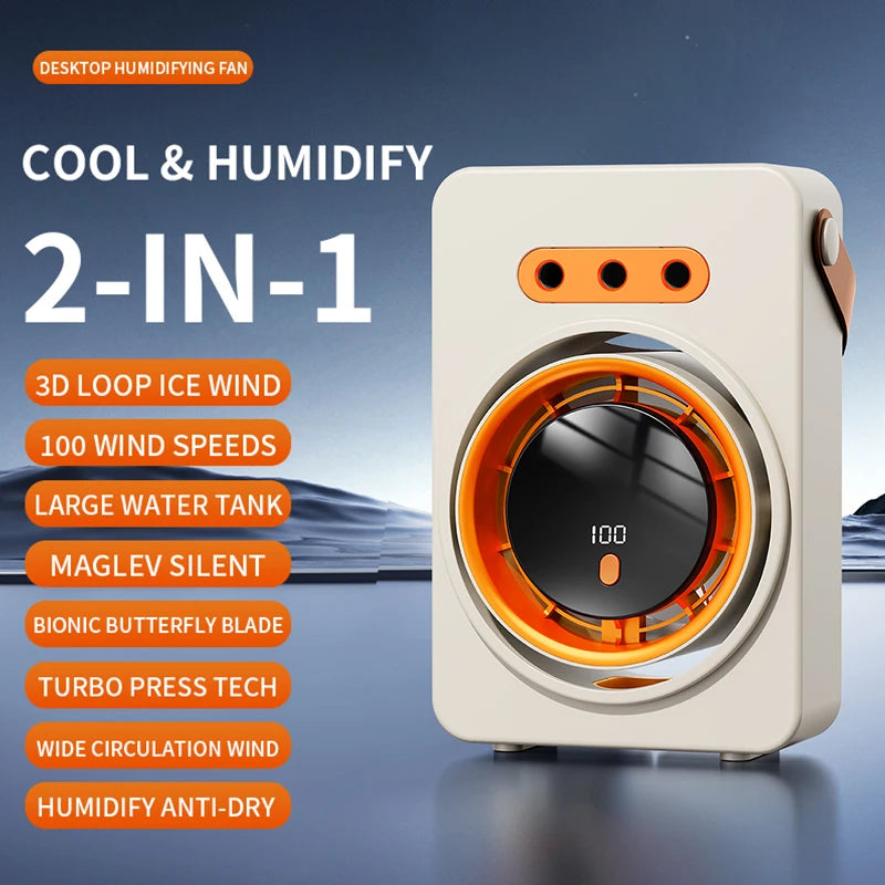 New Model Triple-Hole Mist Electric Fan USB Recharge Spray Fan Portable Cooling Fan Desktop Cooling Fan with 100-Speed Steples Oasis Select