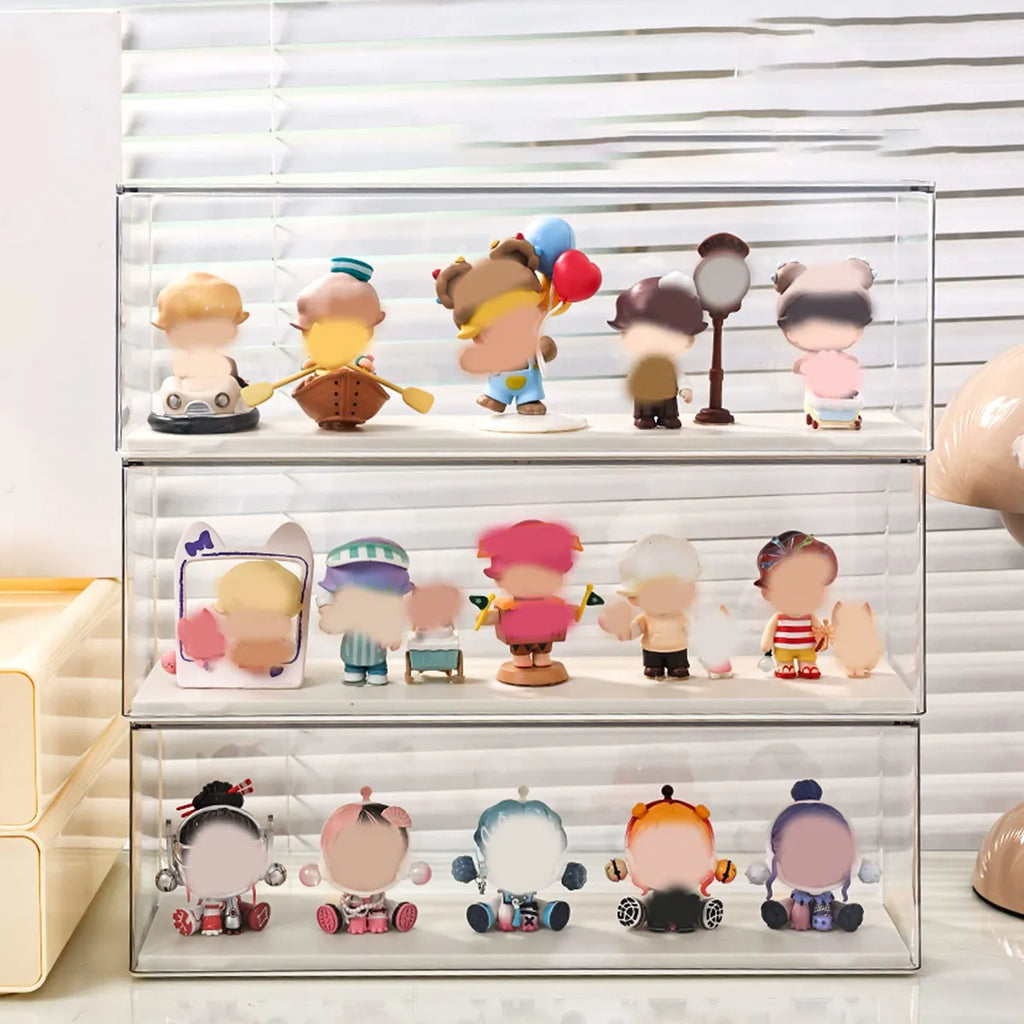 Transparent doll display cabinet, dust-proof storage box for collectibles, doll and doll display rack, stackable storage box Oasis Select