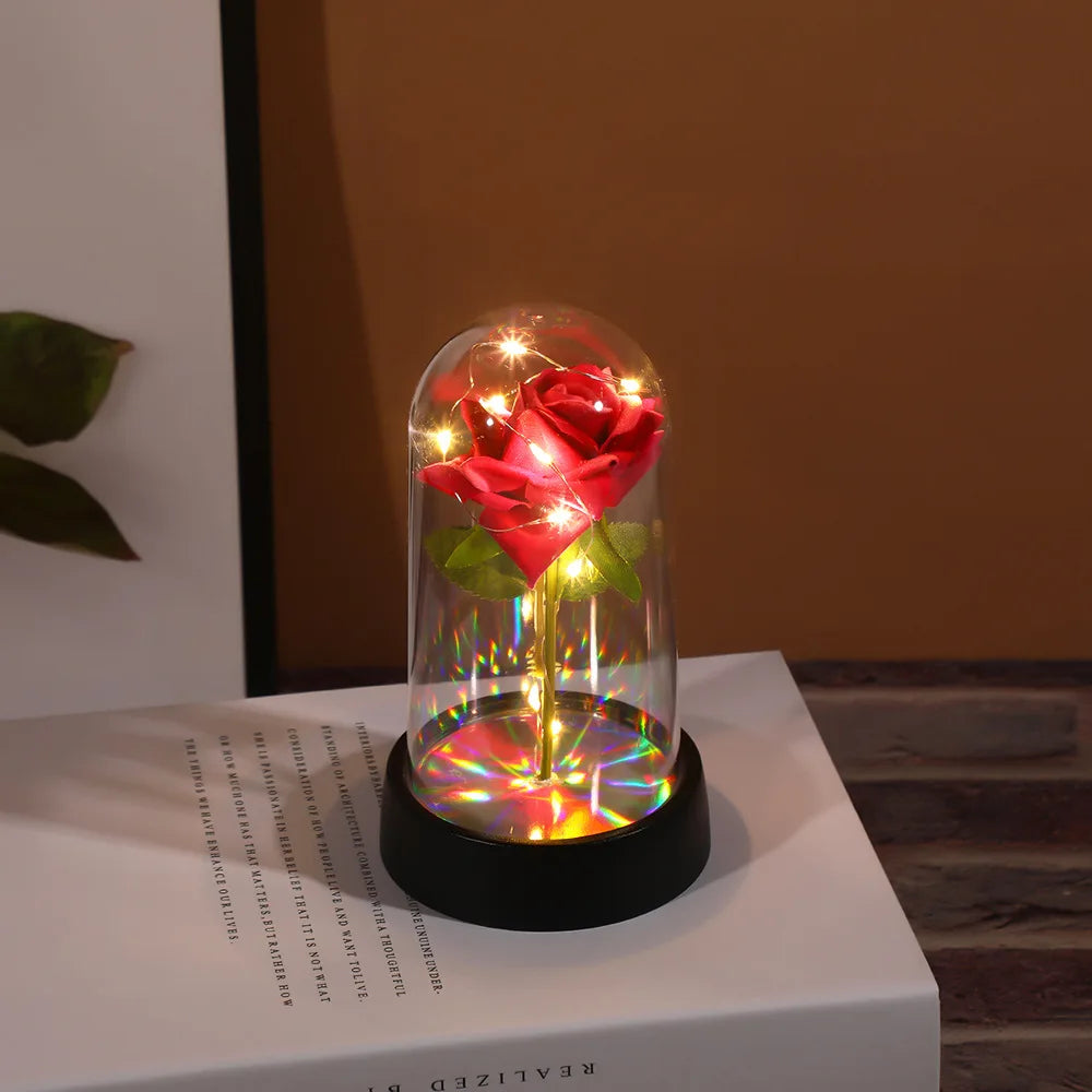 Eternal Rose Single Bouquet with Lamp Soap Valentine's Day Gift Led Lamp Tabletop Decoration Oasis Select D