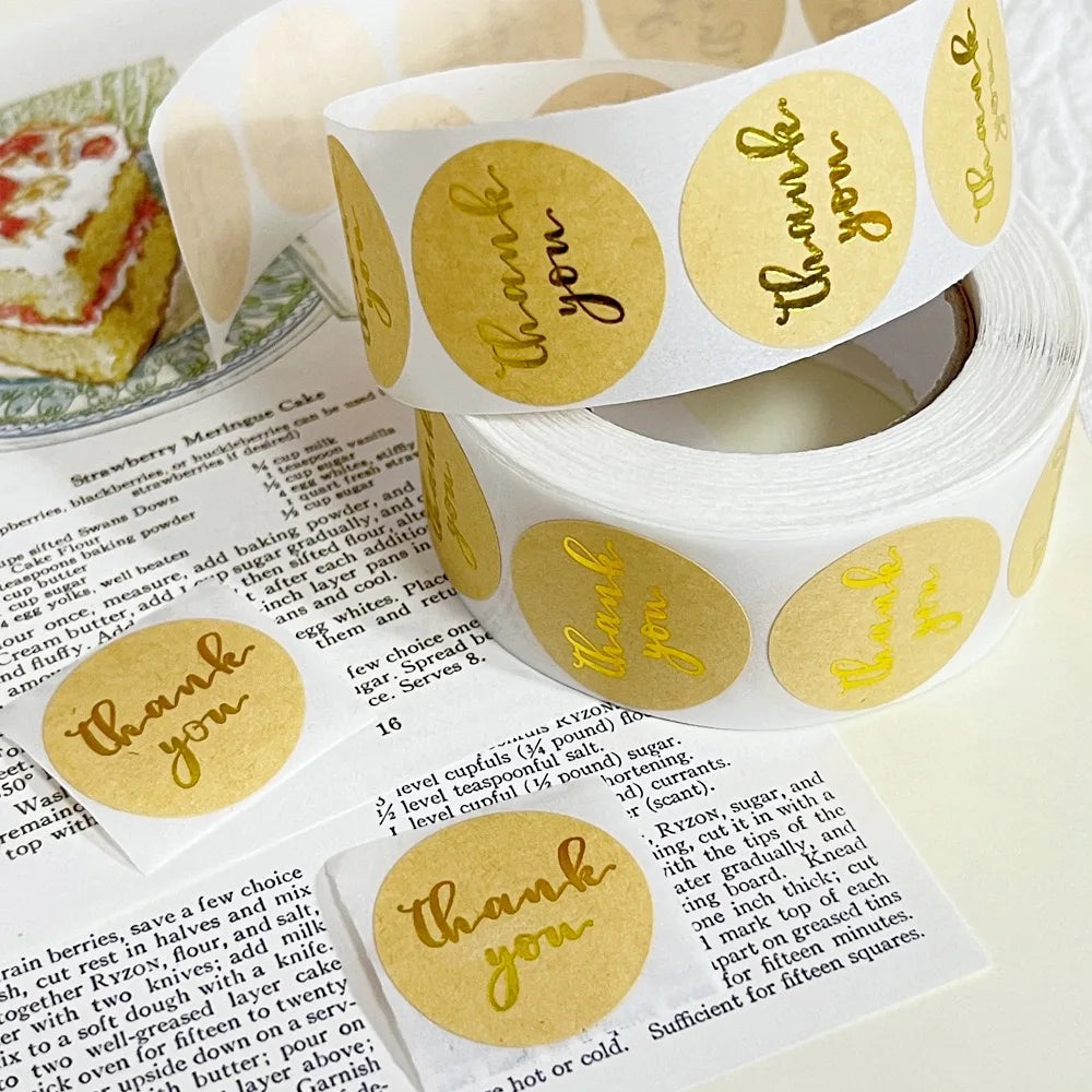 500 pcs/roll 1 inch hot stamping thank you stickers for gift wrapping, envelope sealing, corporate office supplies, Diy decorati Oasis Select Gold