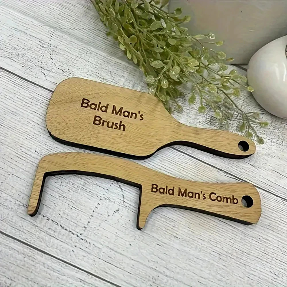 Bald Man Brush Funny Wooden Hairless Toothless Comb Buffer Bold Head Polish Shiner Hair Brush Novelty Fun Gift Adult Baldys Oasis Select 2pcs